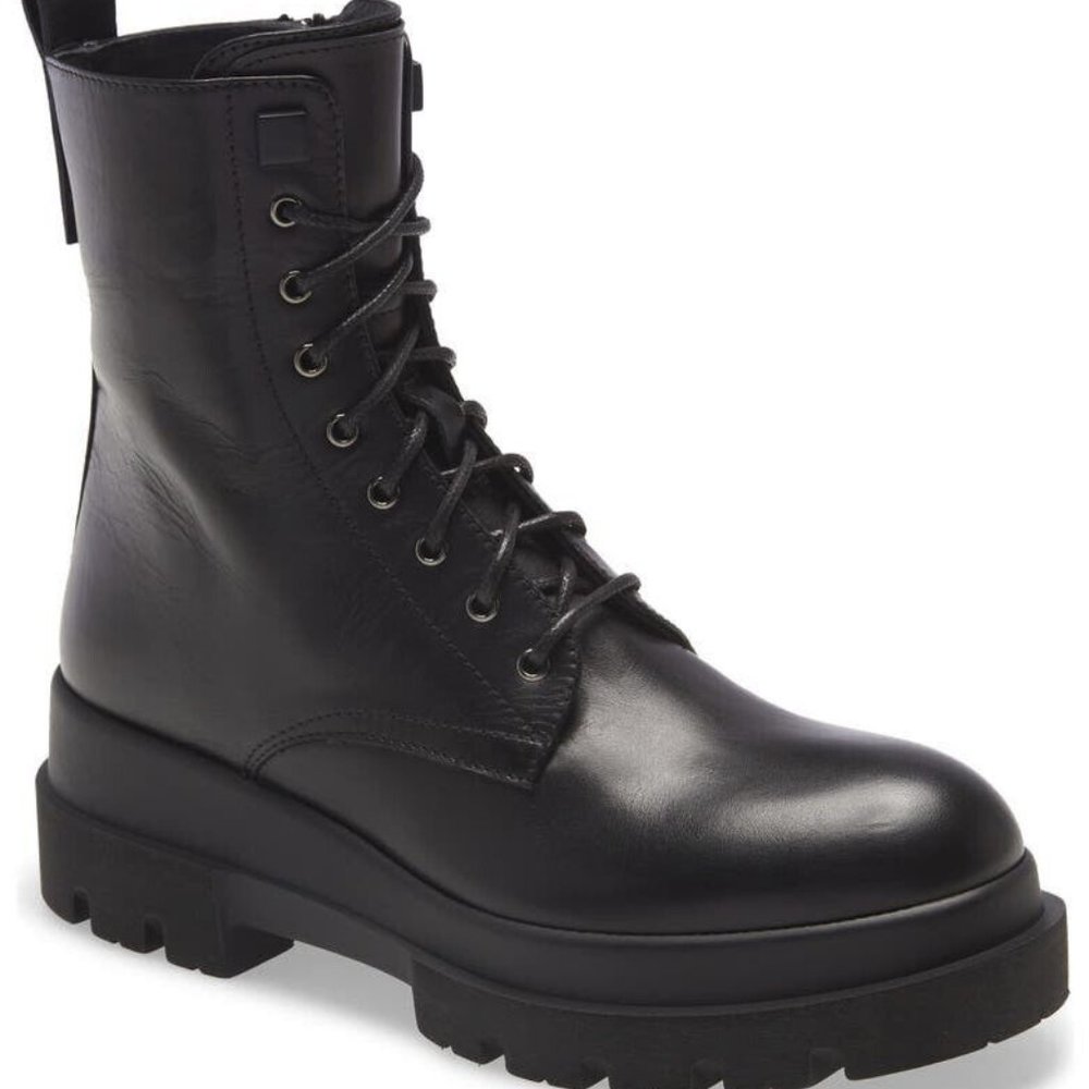 New! La Canadienne Brendan Leather Combat Booties Black Size 38 EU 7.5US DD456C